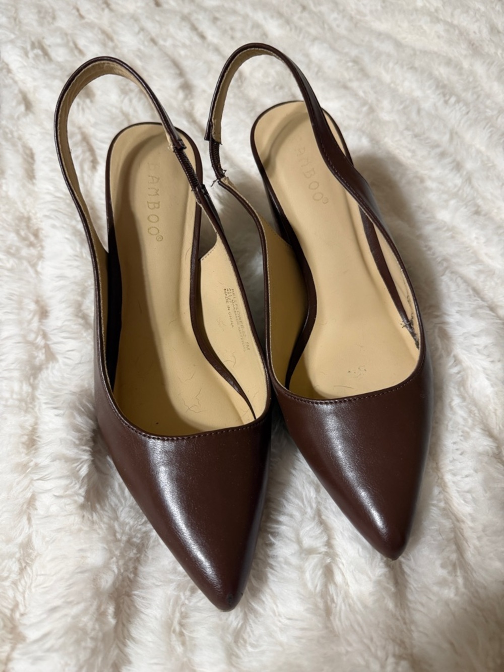 BAMBOO Dark Brown Pointed Slingback Flats